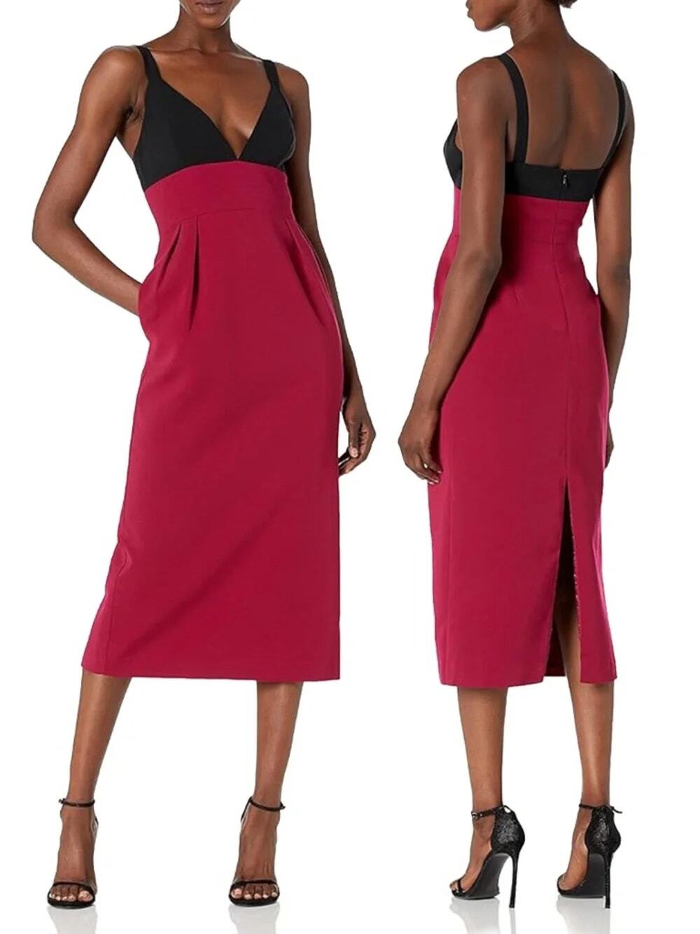 Jill Jill Stuart NWT Pink Black Colorblock Midi Pencil Dress Size 2